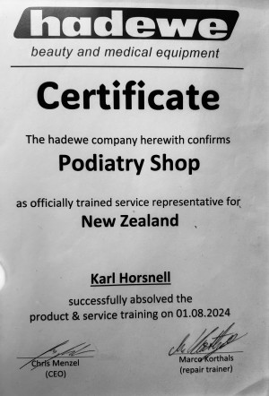 hadewe approved service centre podiatry shop certificate v3